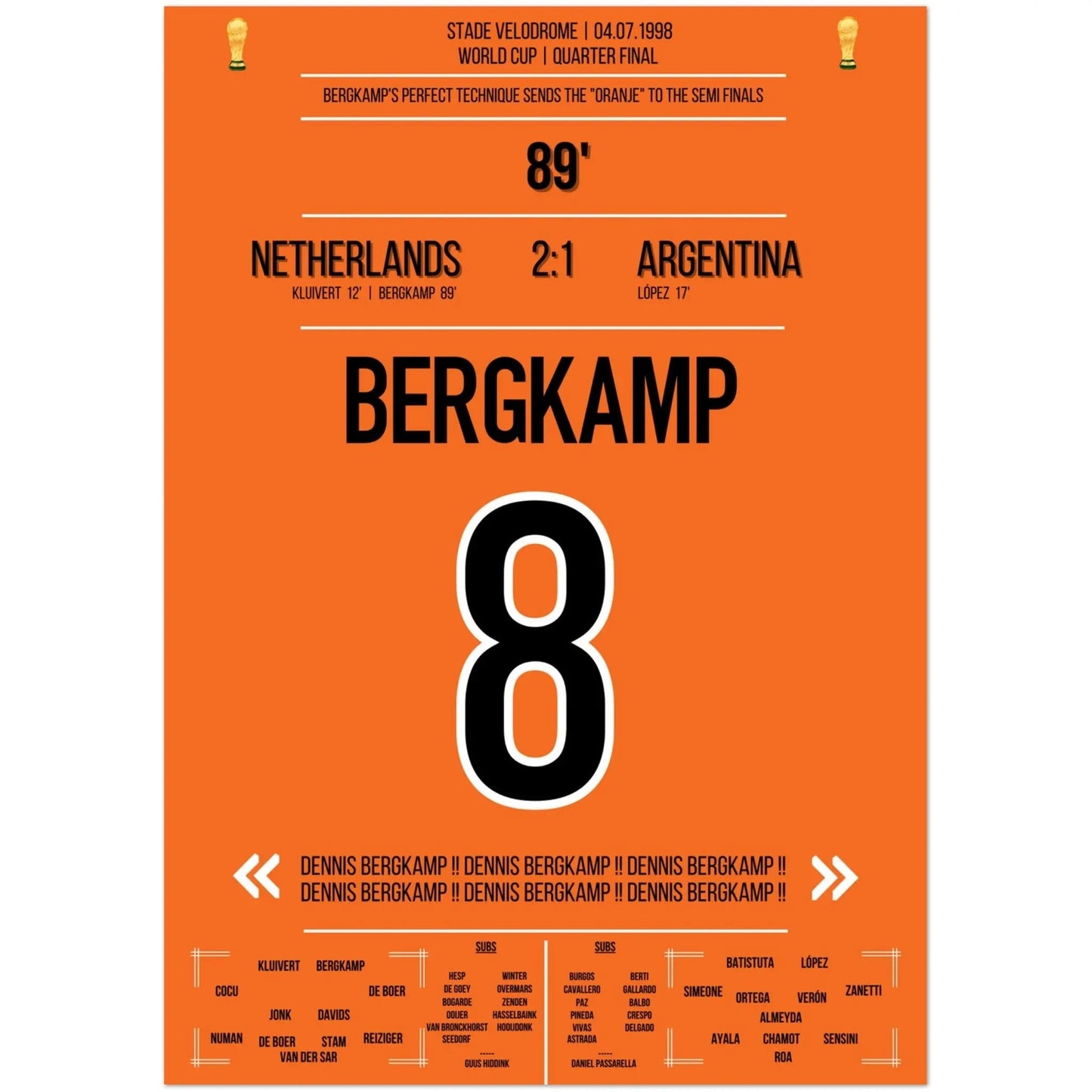 Bergkamp's winning goal against Argentina in the 1998 World Cup quarter-final.