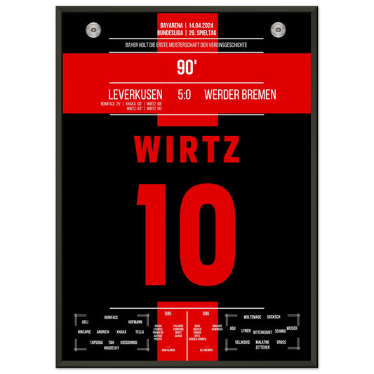 Bayern Leverkusen's historic first-ever championship win, with Wirtz scoring a hat-trick.