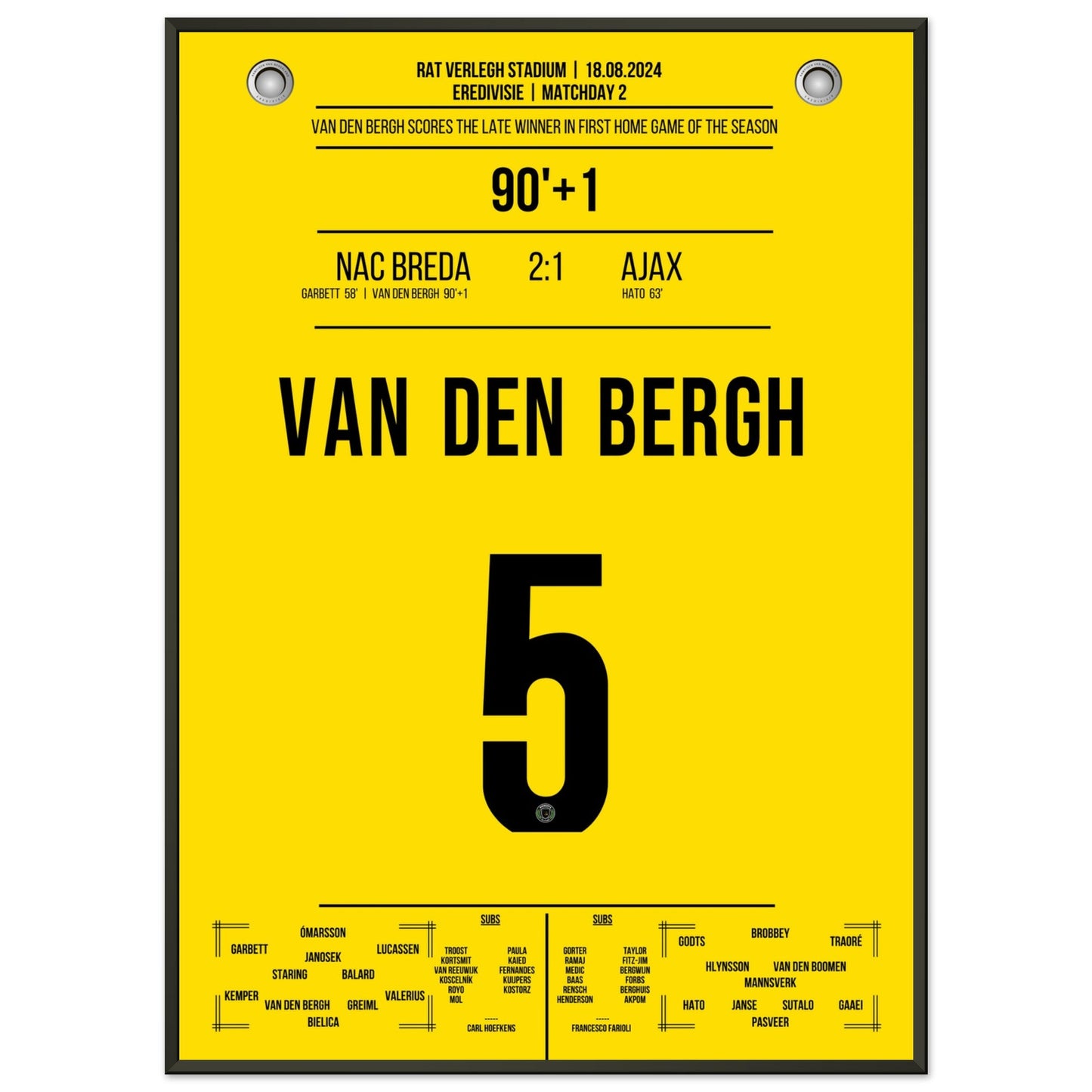 Van den Bergh Scores Late to Secure NAC Breda's Victory Against Ajax